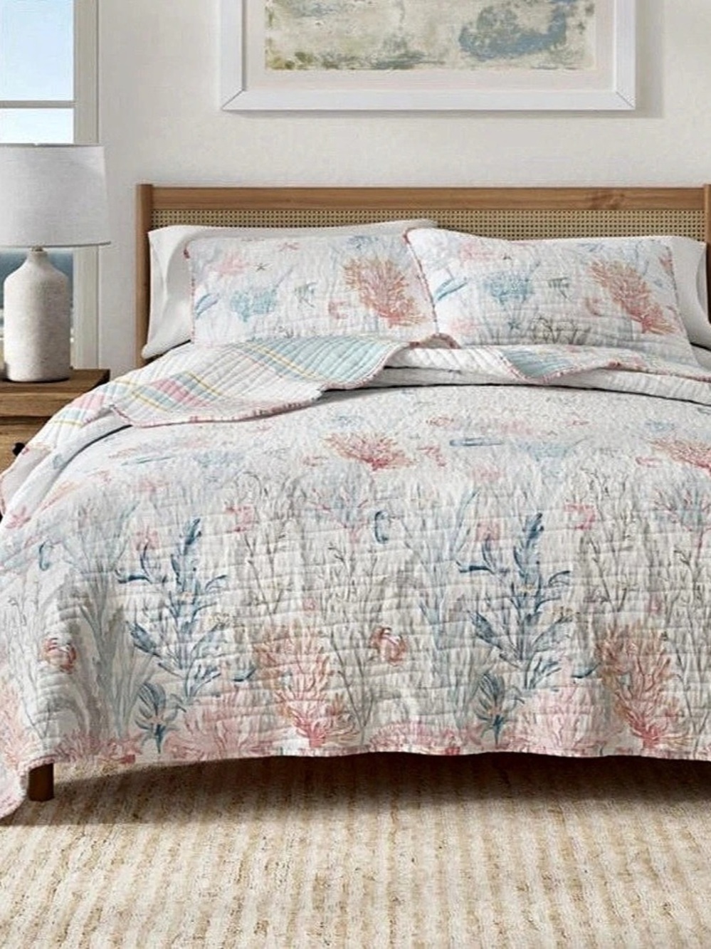 Great Bay Coastal Reef Feather Reversible Quilt Set